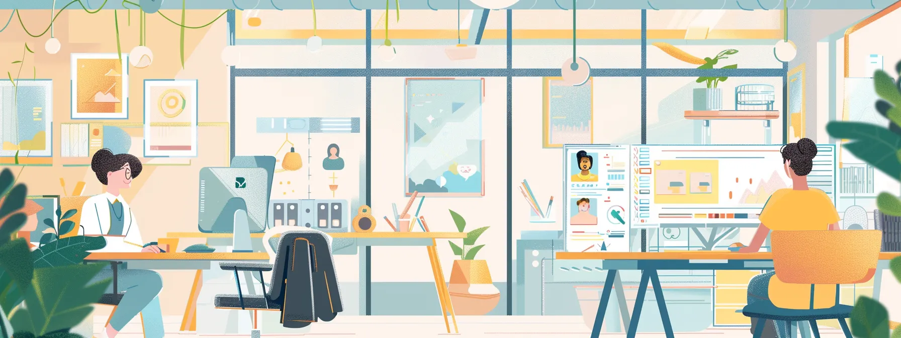 a modern, illustrated workspace showcases a social media manager strategically balancing vibrant client objectives, efficient automation tools, and cost-effective strategies, enveloped in a bright and inviting atmosphere.