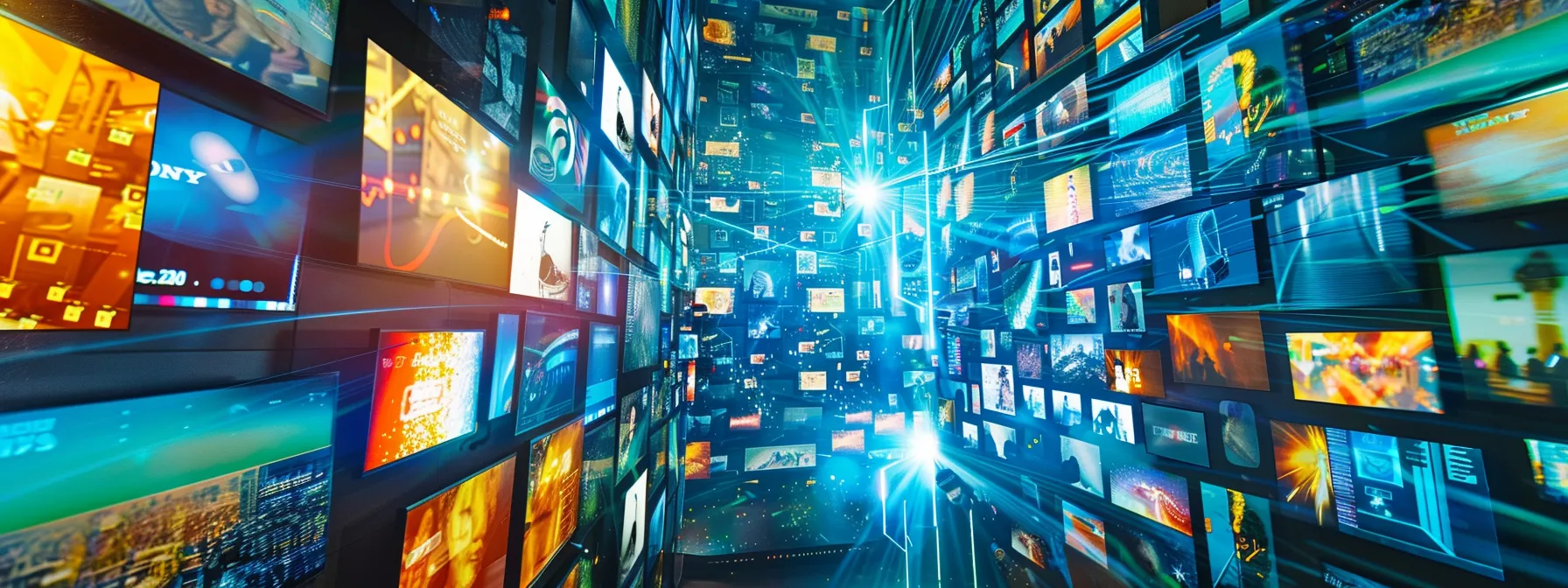 a vibrant digital landscape showcases ai tools in action, creatively transforming simple visuals into captivating content, set against a backdrop of engaging screens displaying dynamic video edits.