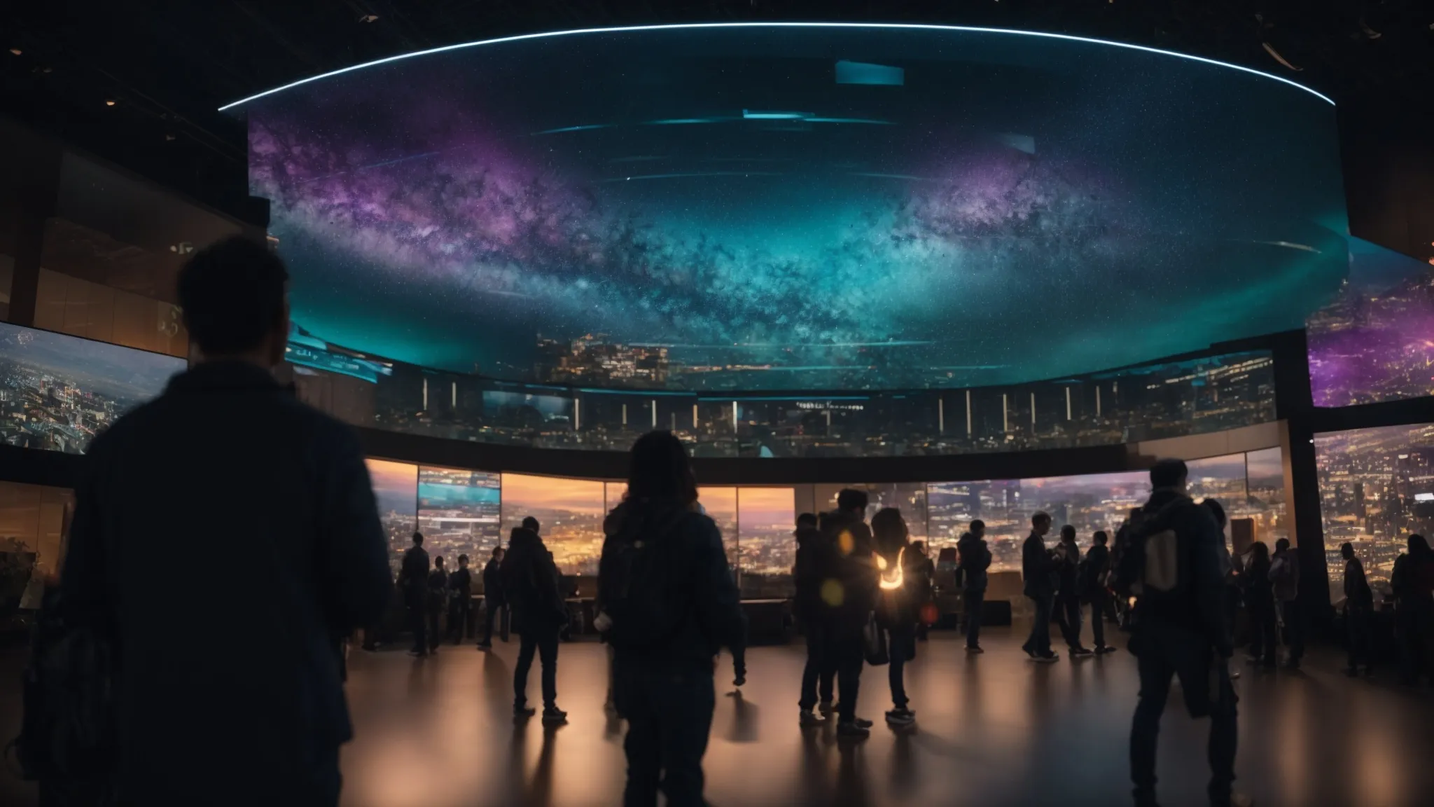 a vibrant and dynamic digital landscape showcases automated ai tools analyzing data streams, with visual representations of audience insights and personalized content interactions seamlessly connecting in a lively social media environment.